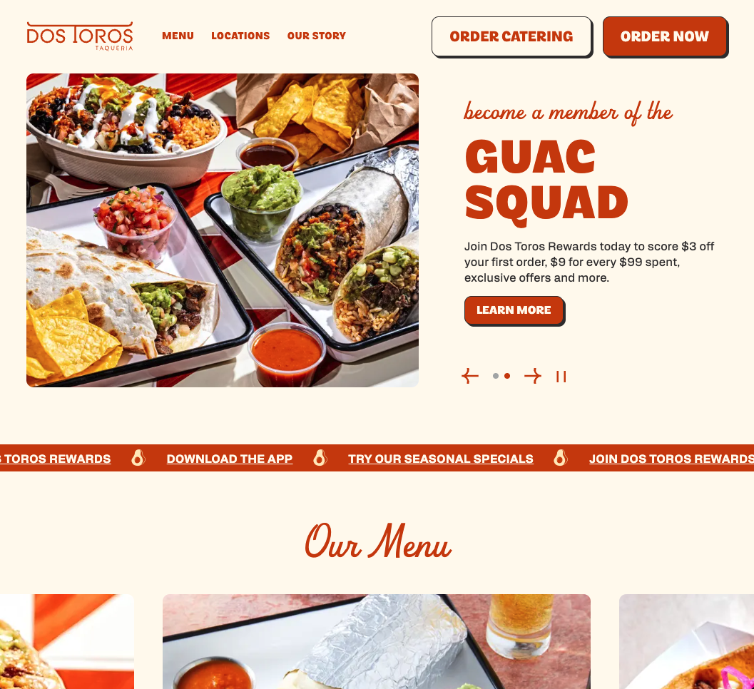 Front page of Dos Toros website.